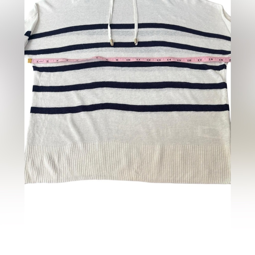 Nicole Miller XS Striped Linen Blend Turtleneck Sweater White Navy - Picture 2 of 5